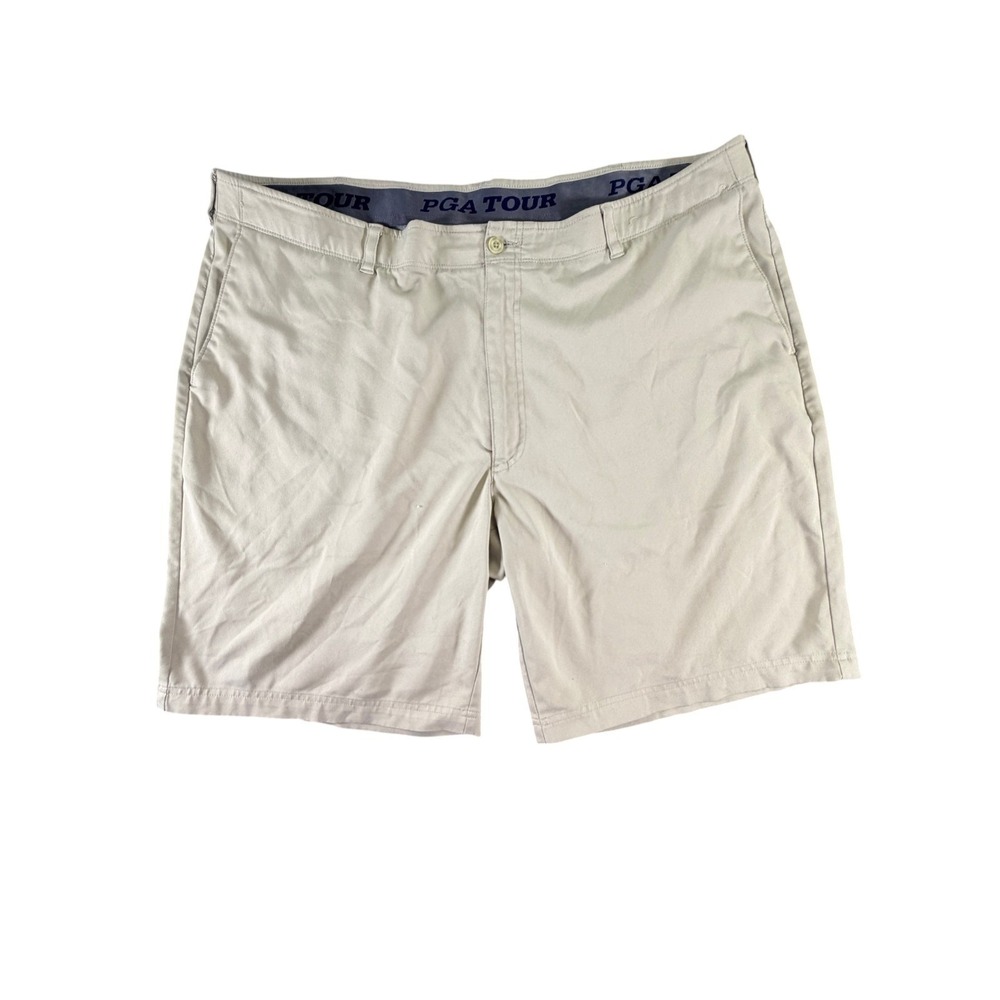 PGA Tour Mens Golf Shorts 42 Khaki Beige Performance Stretch Flat Front